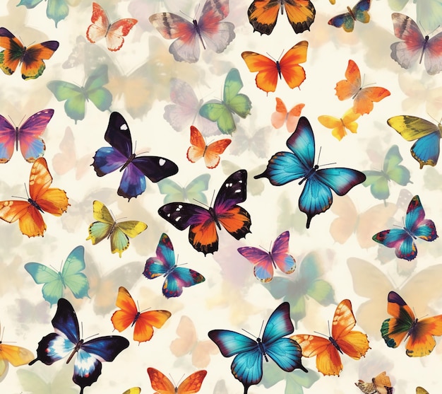 Vlinders vliegen in een patroon op een witte achtergrond generatieve ai