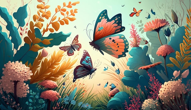 Vlindertuin Een grillige illustratie van zomergeneratieve AI