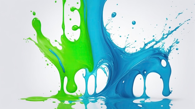 Vloeibare Groene en Blauwe splash Kleur druppel op witte abstracte achtergrond