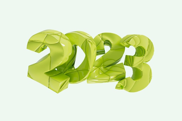 Vloeibare groene nummers 2023 nieuwjaar 3d render