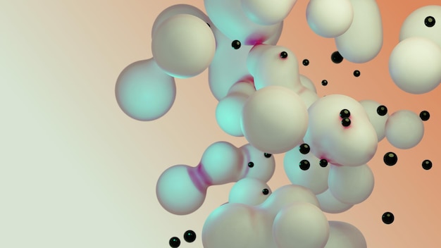 Vloeibare vloeistof dynamische abstracte geanimeerde witte metaball zwevende bollen blobs druppels bubbels in