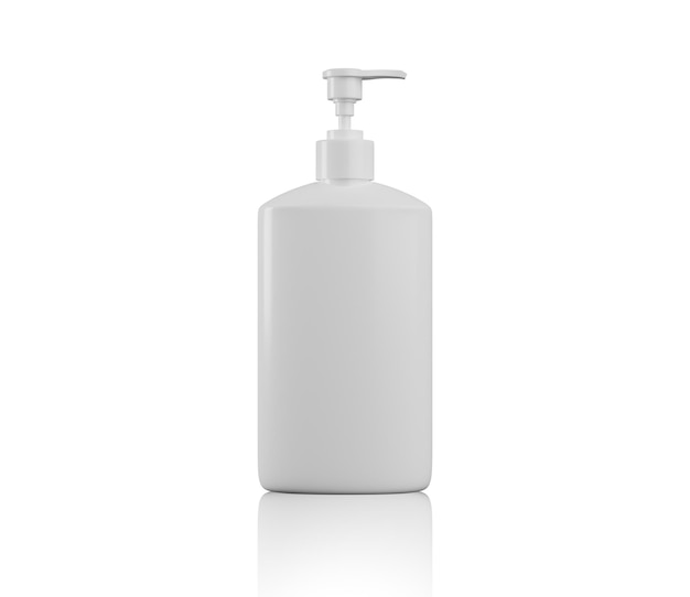 Vloeibare zeep cosmetica witte plastic fles lege witte mockup plastic fles voor cosmetisch product geïsoleerd op een witte achtergrond 3d render illustratie