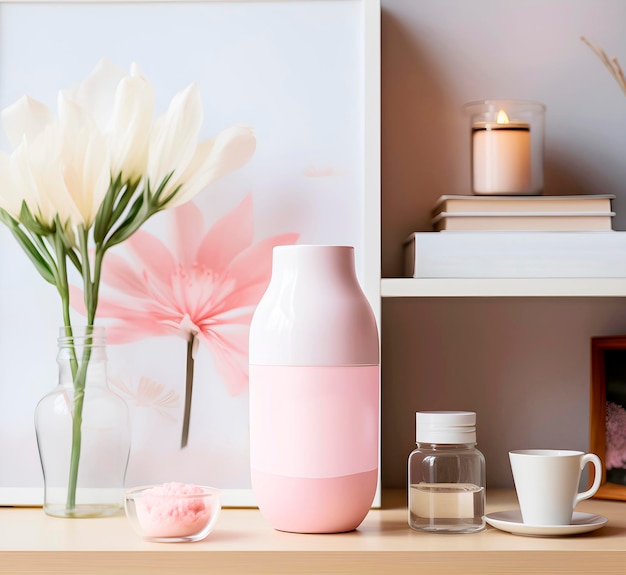 Foto vloer vaas mockup roze zachte moderne interieur ai gegenereerd