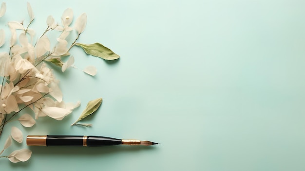 Vloerpennen en bloemen op een pastelkleurige achtergrond