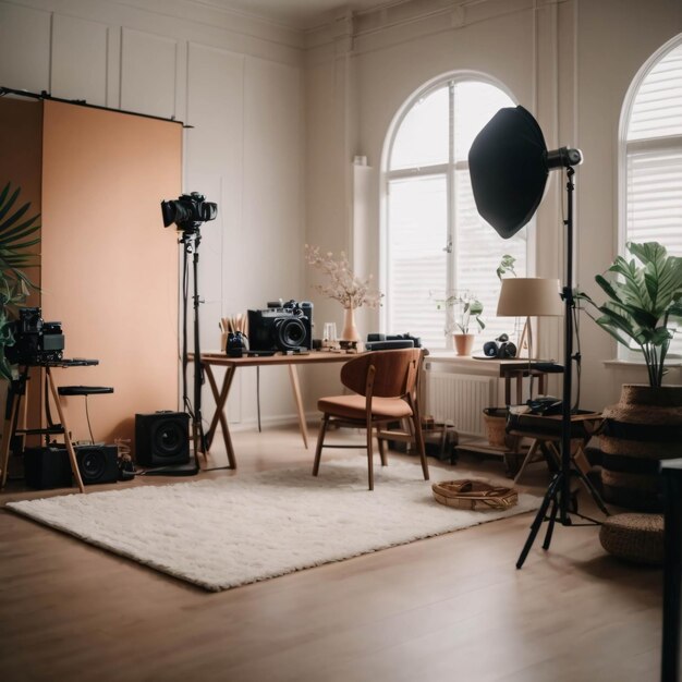 Vlogger Working Room With Camera Lamps Modern Recording Studio Image