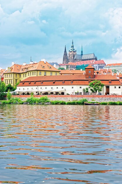 Vltava River and Kafka Museum and Old town of Prague, Czech Republic