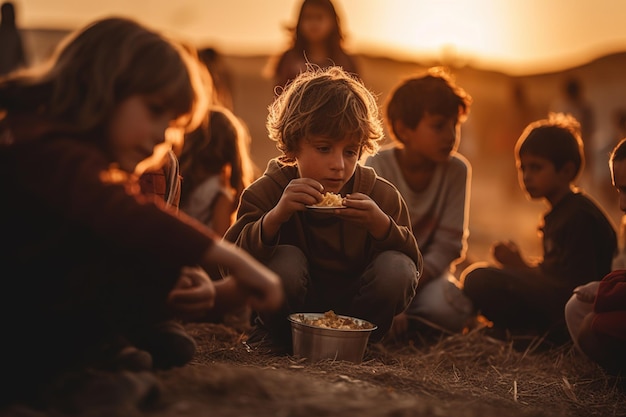 Vluchteling Door oorlog, klimaatverandering en mondiale politieke problemen komt het vluchtelingenprobleem in een stroomversnelling Hongerige kinderen migreren naar Europa humanitaire demografische catastrofe Crisis