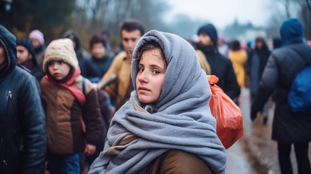 Foto vluchtelingen migreren als gevolg van klimaatverandering en wereldwijde politieke kwesties humanitaire demografische catastrofen hongerige kinderen crises als gevolg van oorlog oorlogsslachtoffers lijden tijdens en als gevolg van vijandelijkheden