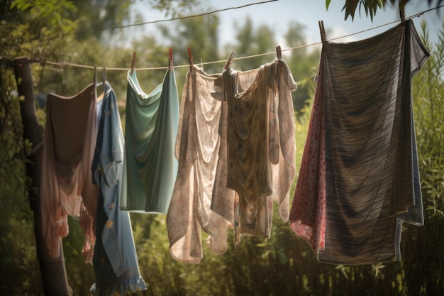 Vochtige zomerdag met kleding die zwaar hangt onder de warme zon gecreëerd met generatieve AI