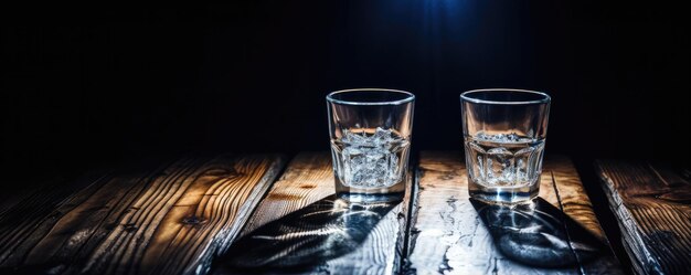 Vodka in bicchieri con bottiglia su tavolo scuro sullo sfondo generativo ai