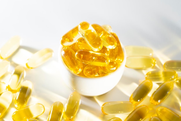 Voedingssupplement olie gevulde visolie, vitamine D, omega 3, omega 6, vitamine A, vitamine E, lijnzaadolie