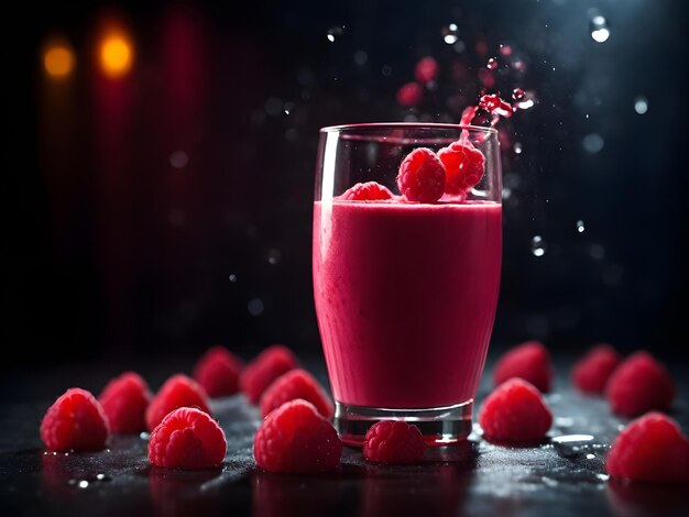 Voedingsvriendelijke framboos smoothie sap in glas AI gegenereerd