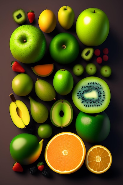 Voedsel achtergrond Fruit patroon Lekker eten illustratie gegenereerd Ai