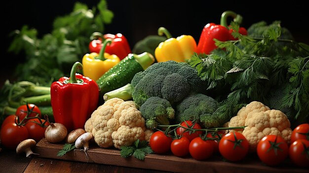 Voedsel achtergrond met assortiment van verse biologische groenten prachtig gemaakt met Generative AI