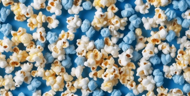 Voedsel bioscoop blauwe maïs achtergrond entertainment popcorn gezouten witte snackbox Generatieve AI