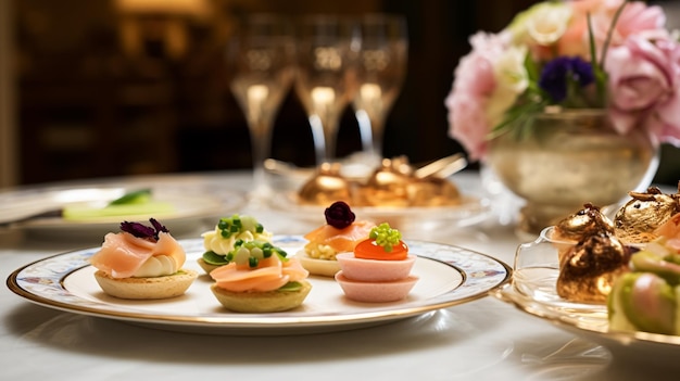 Voedsel gastvrijheid en roomservice voorgerechten als heerlijke keuken in het hotelrestaurant a la carte menu culinaire kunst en gastronomische ervaring