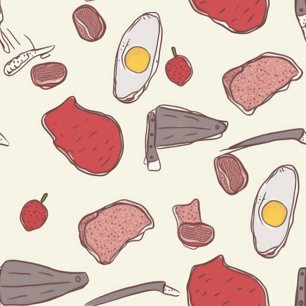 Foto voedsel thema eieren vlees naadloze patroon verschillende foodie achtergrondstructuur