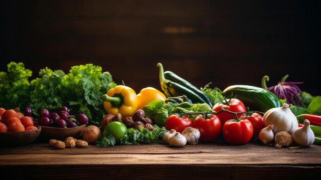 Voedselachtergrond met een assortiment verse biologische groenten