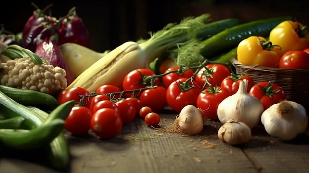 Voedselachtergrond met een assortiment verse biologische groenten