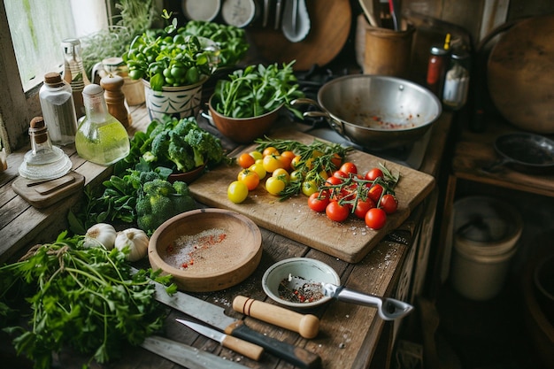 Foto voedselbereiding met groenten en fruit