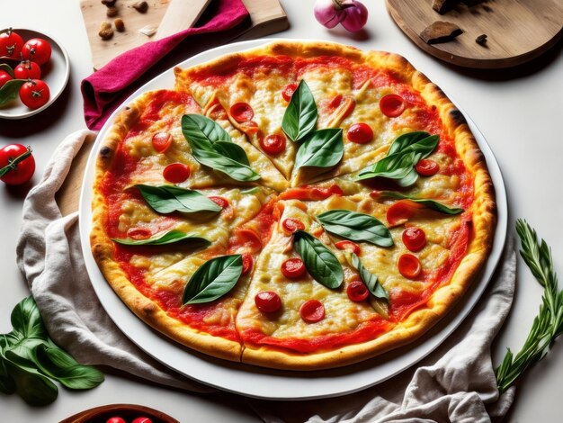 Voedselfotografie pizza in witte schotel AI generatief