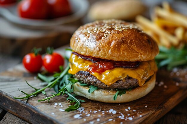 Foto voedselfotografie van een cheeseburger met kopieerruimte