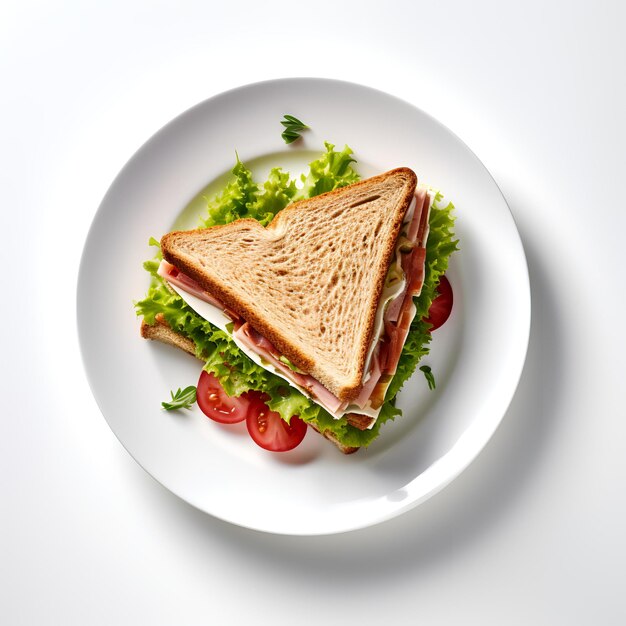 Voedselfotografie van sandwich op plaat die op witte achtergrond wordt geïsoleerd