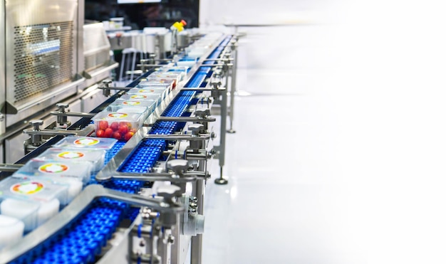 Voedselproducten boxen overbrengen op geautomatiseerde transportsystemen industriële automatisering voor pakket