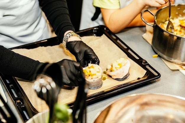 Foto voedselvoorbereiding voor feesten