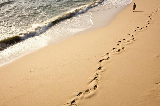 voetafdrukken in het zand bij de oceaan