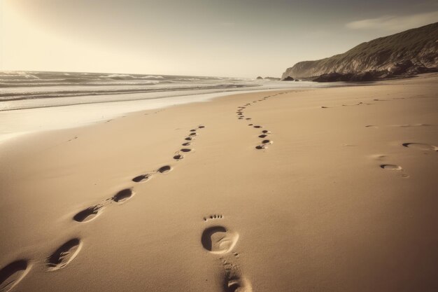 Voetafdrukken op een strand Gemaakt met generatieve AI-technologie