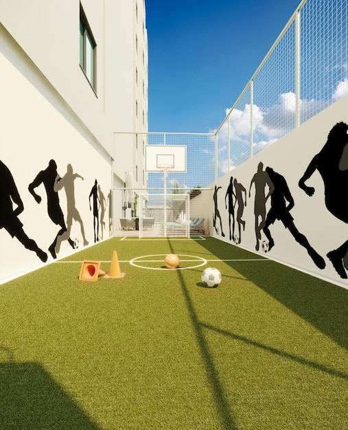 Voetbal-, basketbal- en volleybalveld voor woningen en hotels