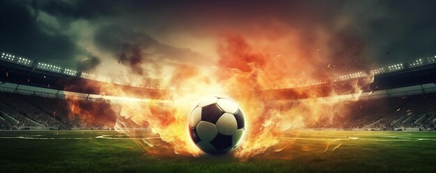 Voetbal in brand in een stadion