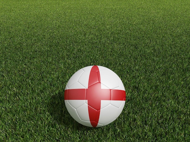 Voetbal in Engeland vlag op groen gras 3D-rendering
