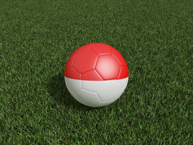 Voetbal in indonesië vlag op groen gras 3d-rendering