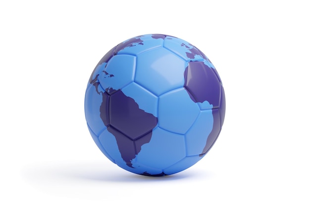 Voetbal met het beeld van de planeet aarde geïsoleerd op een witte achtergrond 3d illustratie