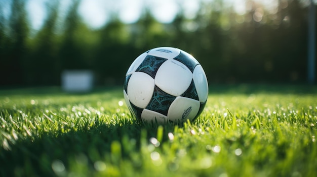 Voetbal op gras door AI gegenereerd beeld