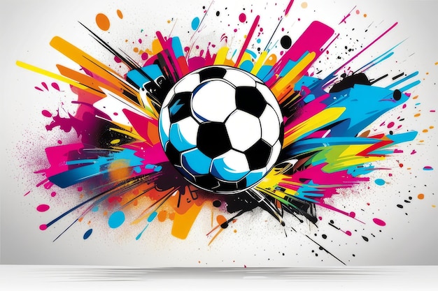 voetbal op kleurrijke spatten gemaakt met generatieve AI-software