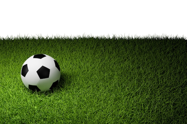 Foto voetbal op veld gras, 3d illustratie rendering