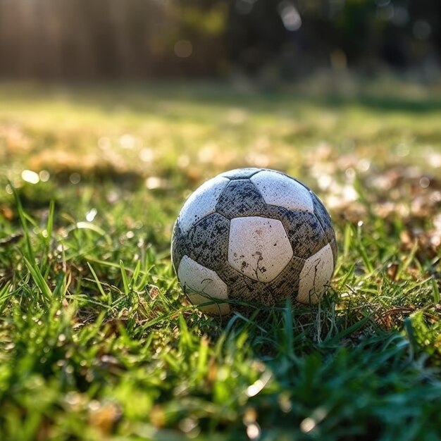 voetbal rustend op een stukje gras