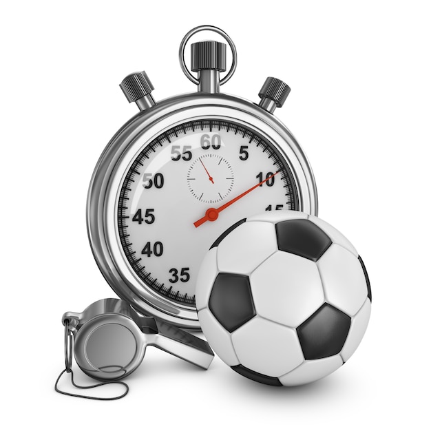 Voetbal, scheidsrechtersfluit en stopwatch