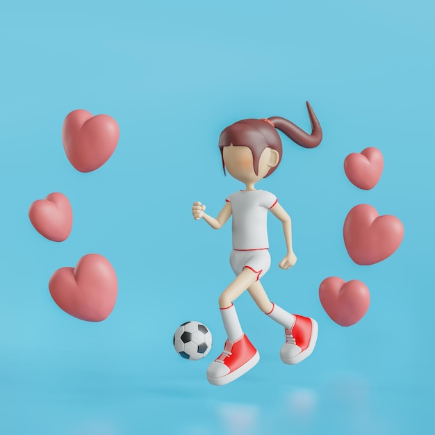 Voetbal stripfiguur meisje vormt 3D-rendering