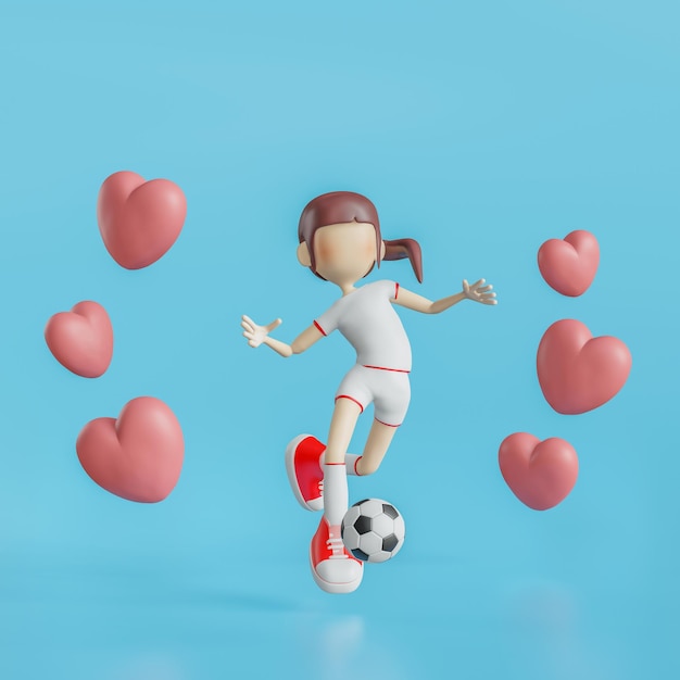 Voetbal stripfiguur meisje vormt 3D-rendering