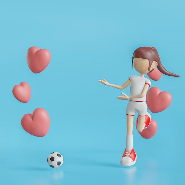 Voetbal stripfiguur meisje vormt 3D-rendering