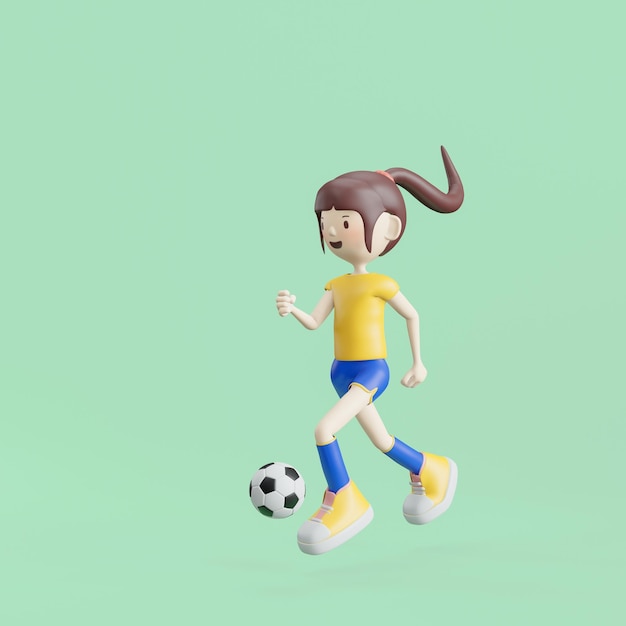 Voetbal stripfiguur meisje vormt 3D-rendering