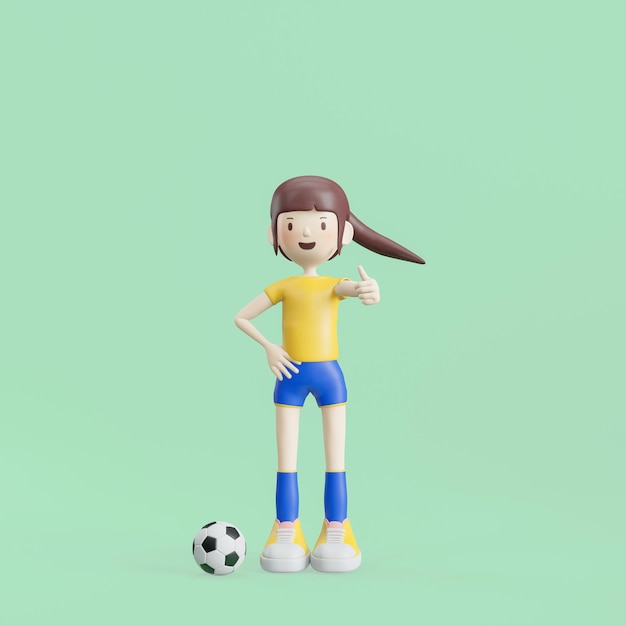 Voetbal stripfiguur meisje vormt 3D-rendering