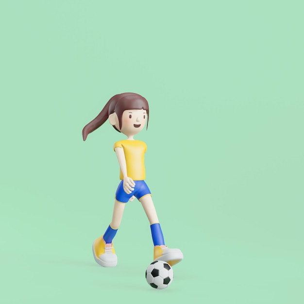 Voetbal stripfiguur meisje vormt 3D-rendering