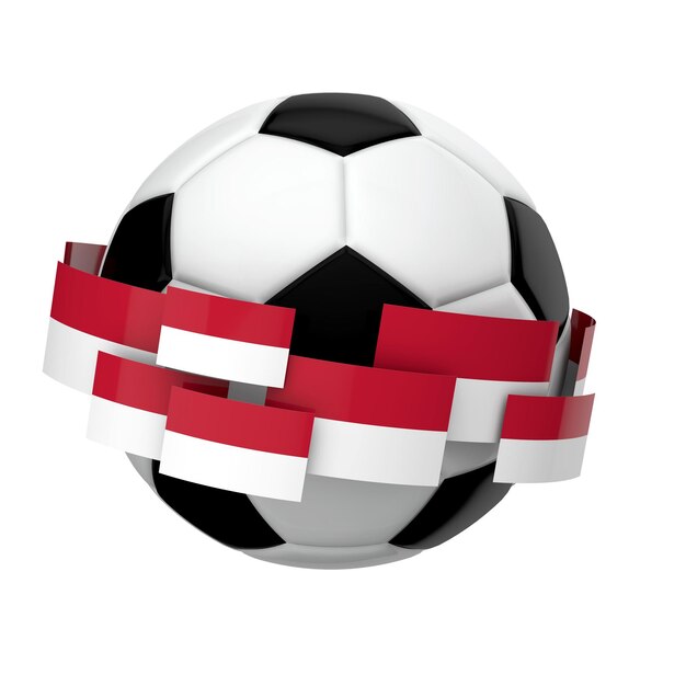 Voetbal voetbal met Indonesië vlag tegen een effen witte achtergrond 3D Rendering