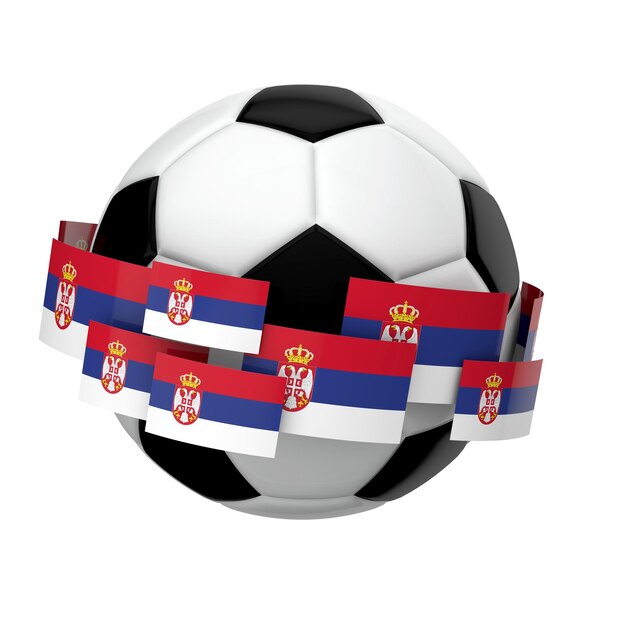 Voetbal voetbal met Servië vlag tegen een effen witte achtergrond 3D Rendering