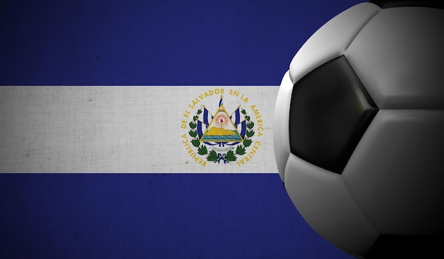 Voetbal voetbal tegen een achtergrond van de vlag van El Salvador 3D Rendering